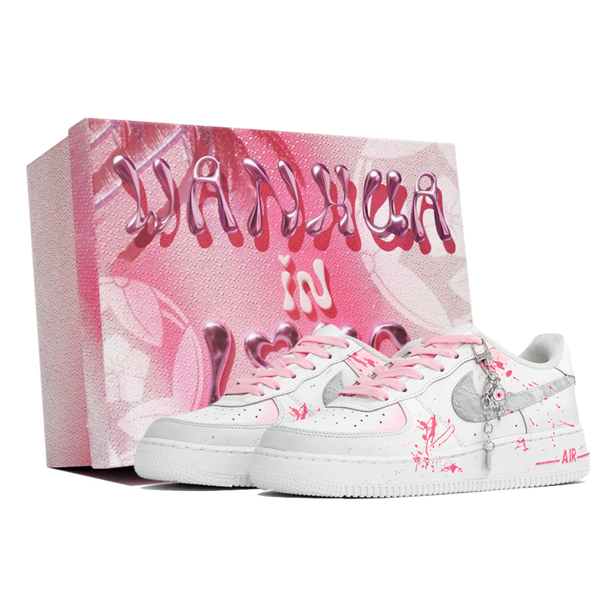 Nike Air Force 1 Wan Hua Nong, Galaxy Dream, Shopping Bag Abrasion Resistant Low top Skateboard Shoes Unisex White Pink