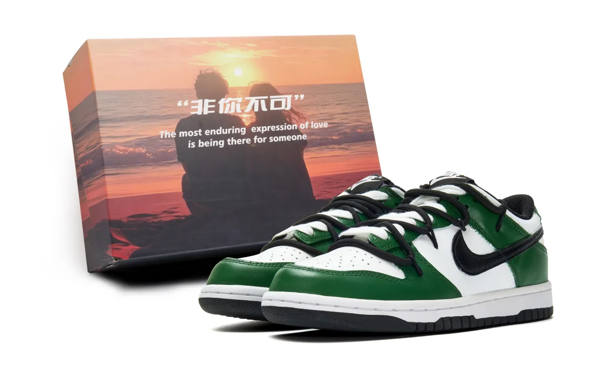 Nike Dunk Abrasion Resistant Low top Skateboard Shoes Unisex Black Green