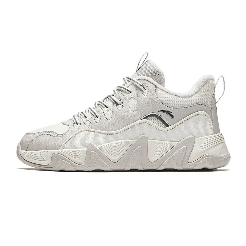 Anta Back Rise 1.0 Thickened And Fleece Lined Thermal Abrasion Resistant Mid top Skateboard Shoes Men's White Gray