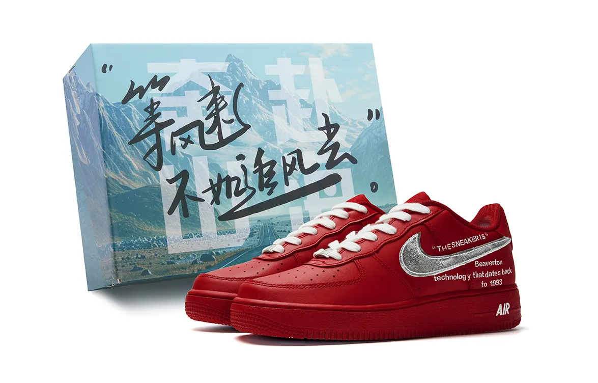 Nike Air Force 1 Slip Resistant Abrasion Resistant Low top Skateboard Shoes Women's Red Silver