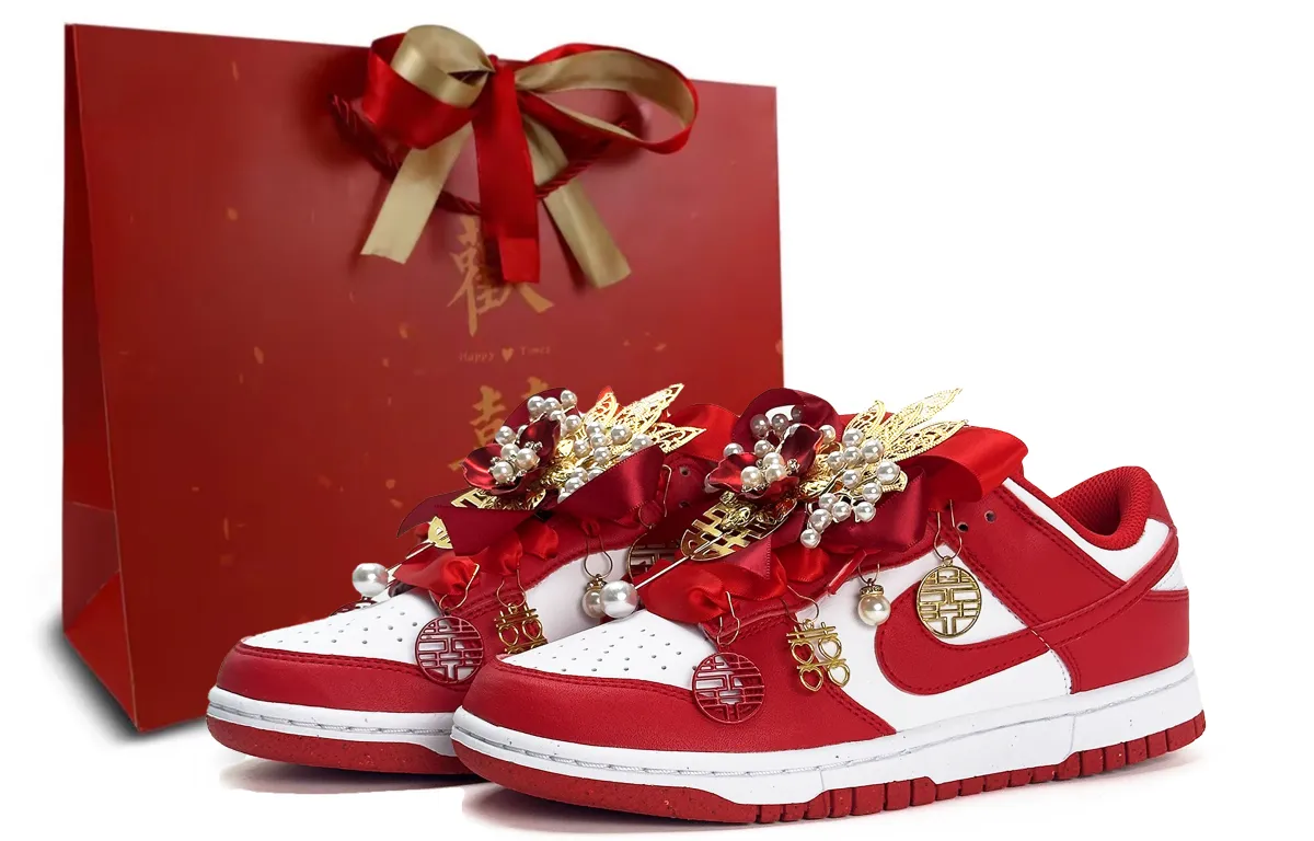 Nike Dunk Wedding Shoes, Chinese Style Low top Skateboard Shoes Unisex Red White