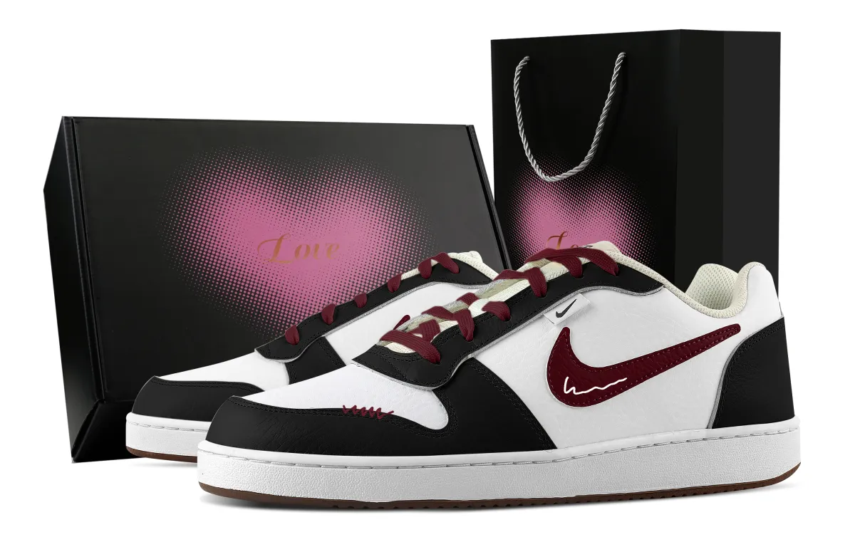 Nike EBERNON Red Flame Border, Heart Box Abrasion Resistant Low top Skateboard Shoes Men's Black White Red