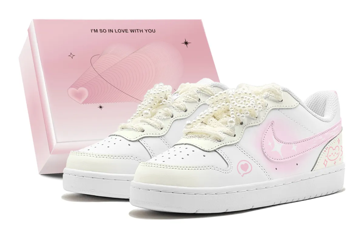 Nike Court Borough Couple's, Romantic Gift, Precious Bear, Pearl Accessories, Detachable Low top Skateboard Shoes