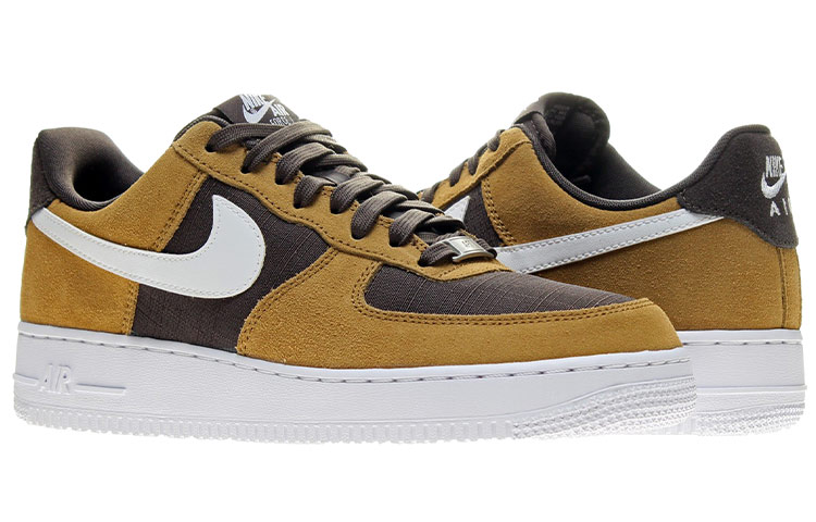 Мужские кроссовки Nike Air Force 1 (бело-коричнево-желтые) — фото 3