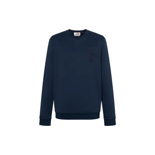 HERMES Knitwear Men's Blue Crew Neck Moderate Other
