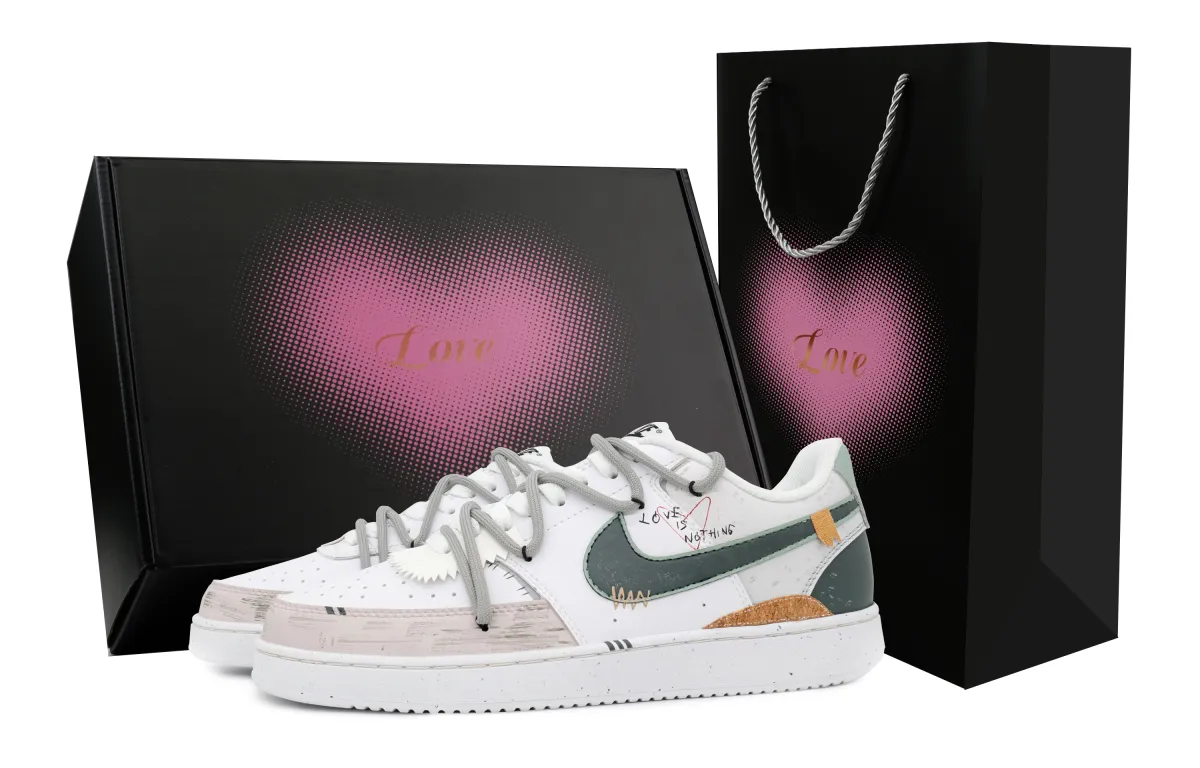 Nike Court Vision 1 Skateboard Shoes Men's Low Top White/Green/Yellow
