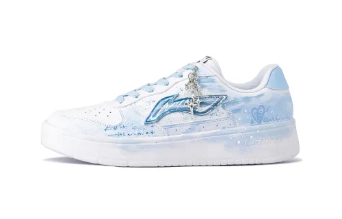 Li Ning Floating Boat Slip Resistant, Abrasion Resistant, Breathable Low top Skateboard Shoes Unisex White Blue
