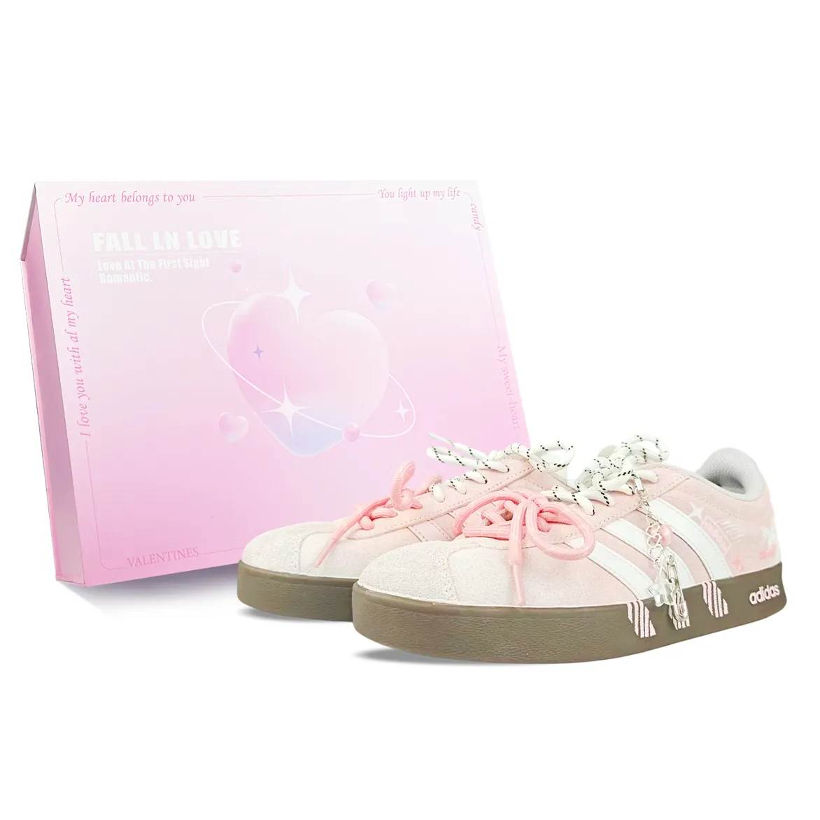 Adidas VL COURT 2.0 Abrasion Resistant Abrasion Resistant Low top Skateboard Shoes Unisex Pink White