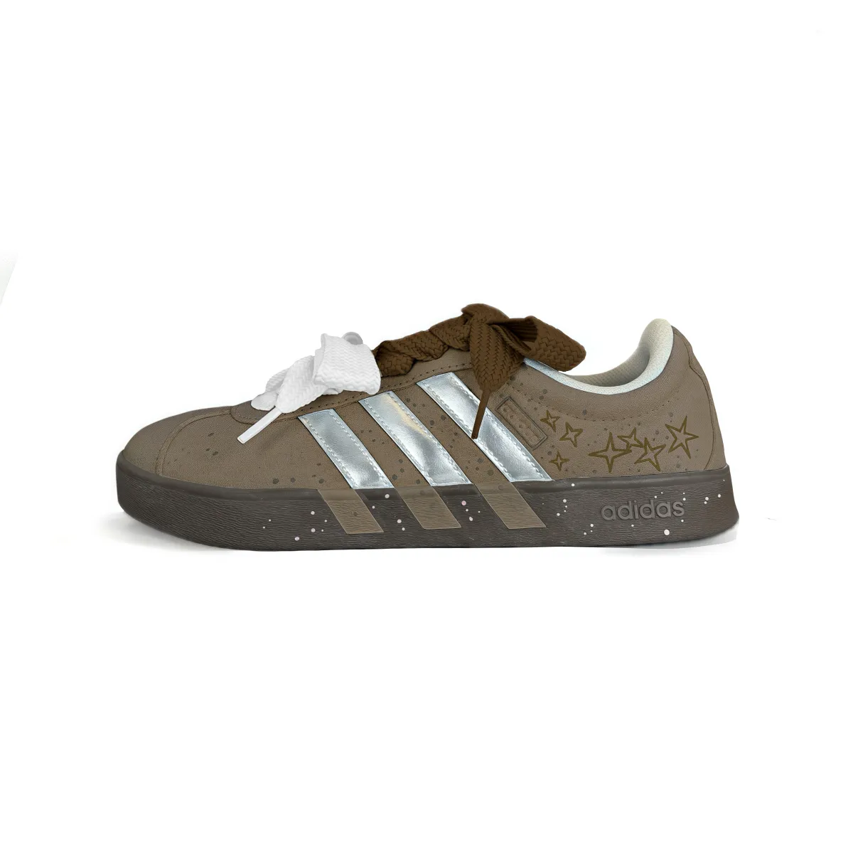 Adidas VL COURT 2.0 Cushioning, Wear Resistant Low top Skateboard Shoes Unisex Brown Silver
