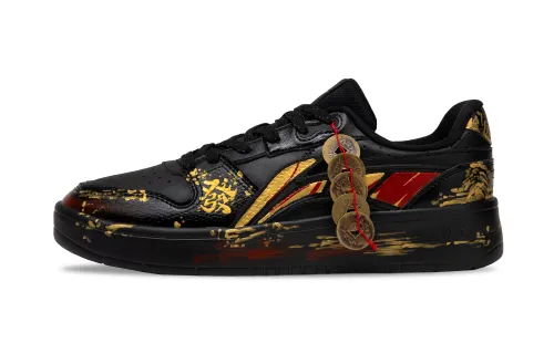 Li Ning Slip Resistant Cushioning Abrasion Resistant Low top Skateboard Shoes Men's Black Gold