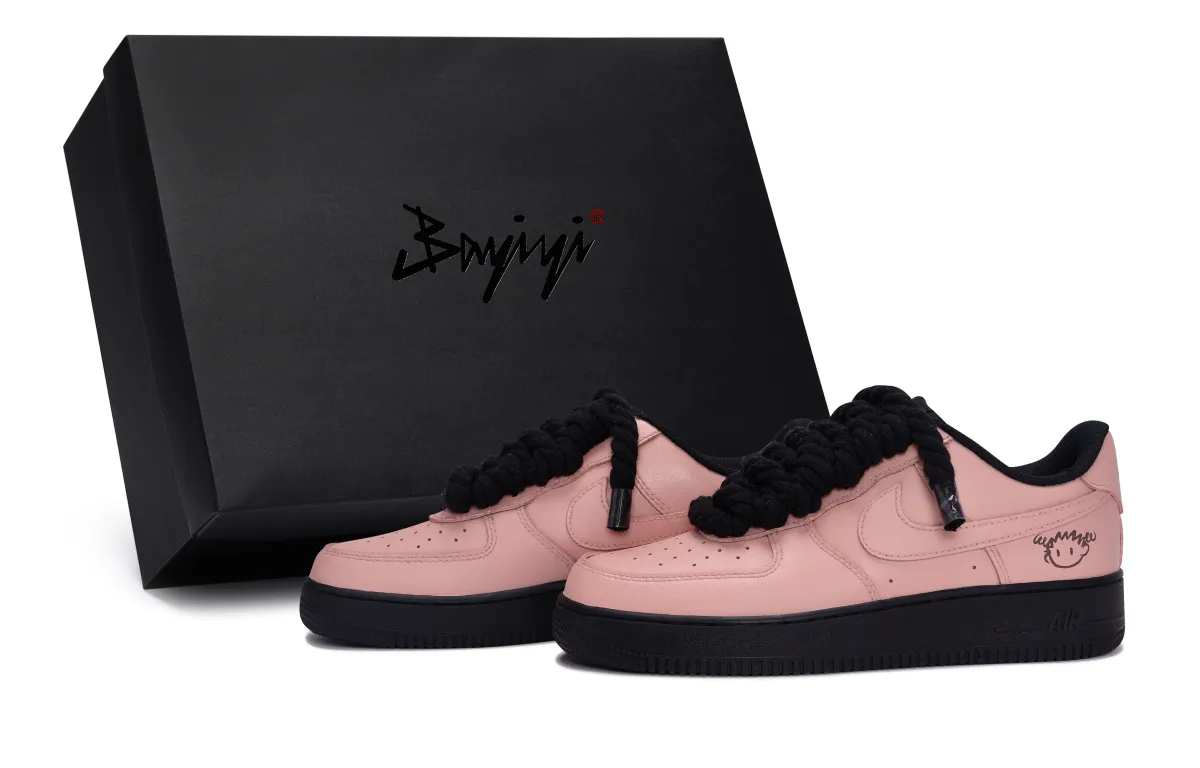 Nike Air Force 1 07 811 Manufacturing, Peach Pink Girl, Special Shoe Box Low top Skateboard Shoes Unisex Black Pink