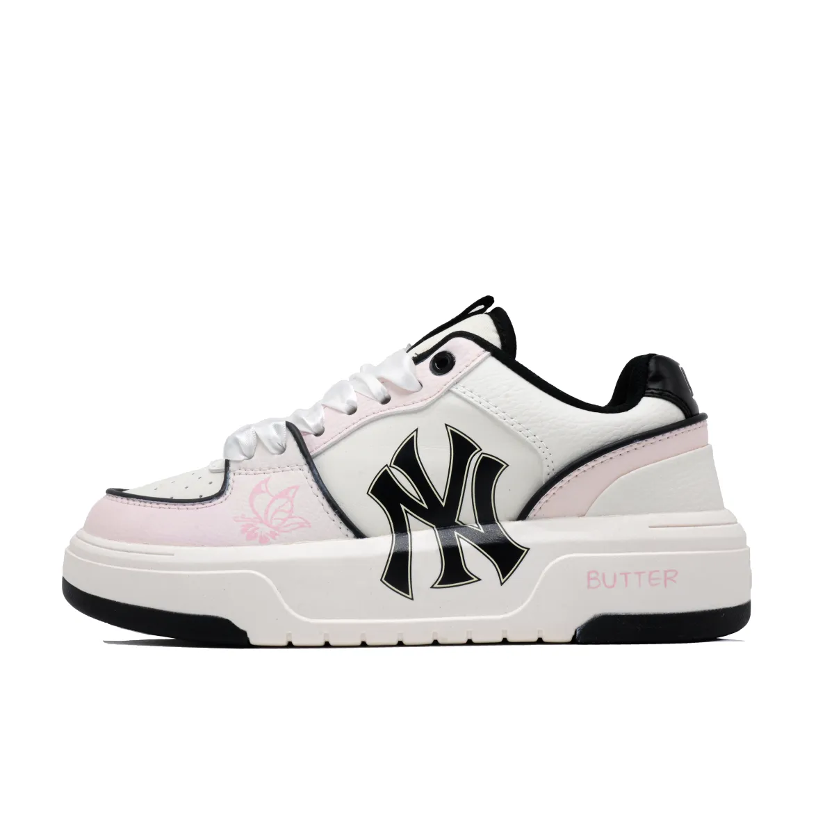 MLB Chunky Liner Pink Butterfly Loves Flower Slip Resistant Abrasion Resistant Low top Skateboard Shoes Unisex
