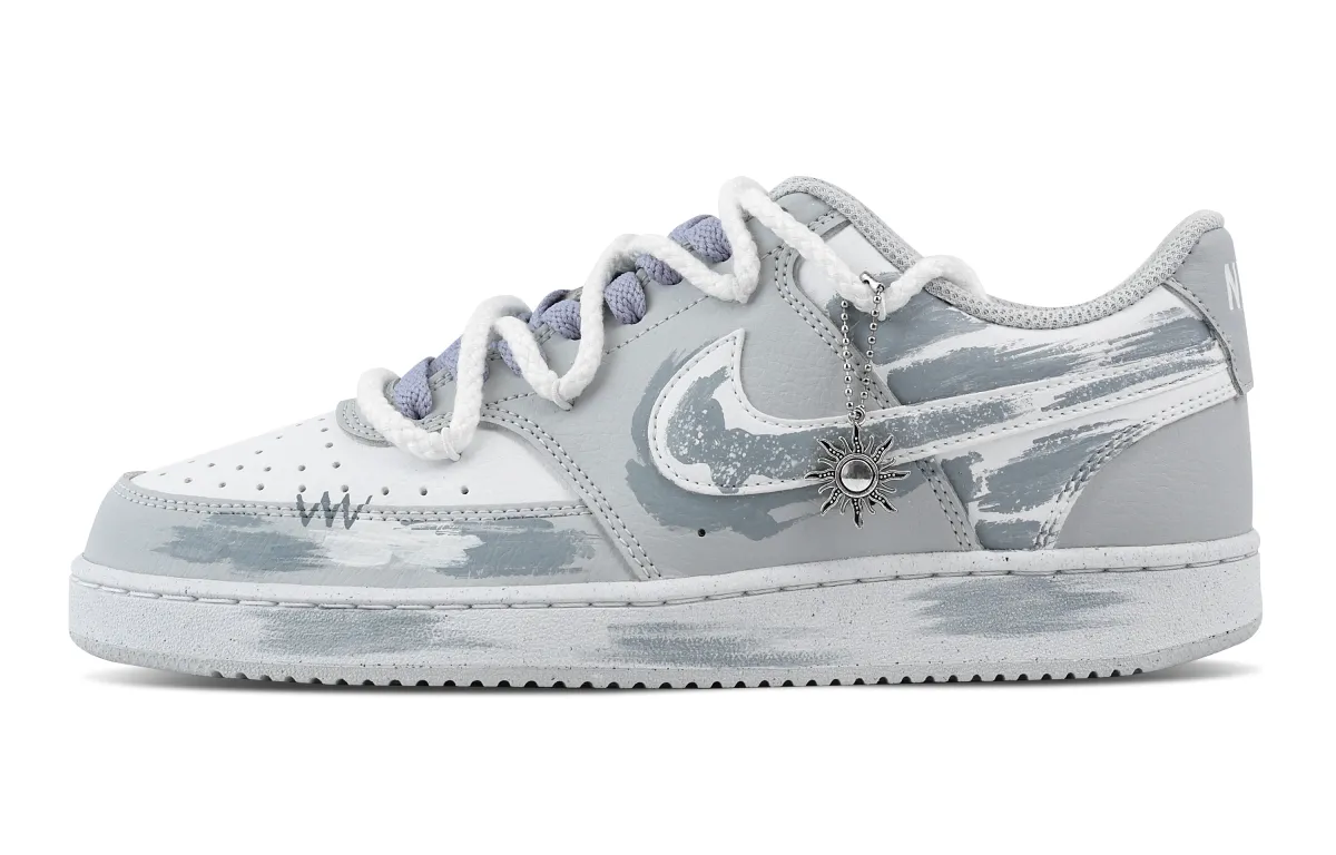 Nike Court Vision 1 Smiley Face Fading Abrasion Resistant Low top Skateboard Shoes Men's Light Gray