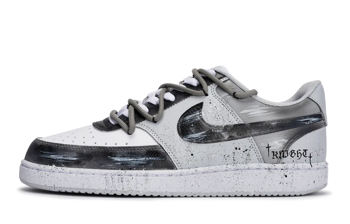Nike Court Vision REGO Hot Dog, Cross Knight Abrasion Resistant Low top Skateboard Shoes Men's Black White Gray