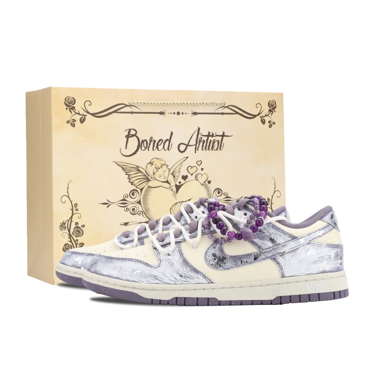 Nike Dunk Moonlit River, Purple Crystals Abrasion Resistant Low top Skateboard Shoes Unisex White Purple Gray