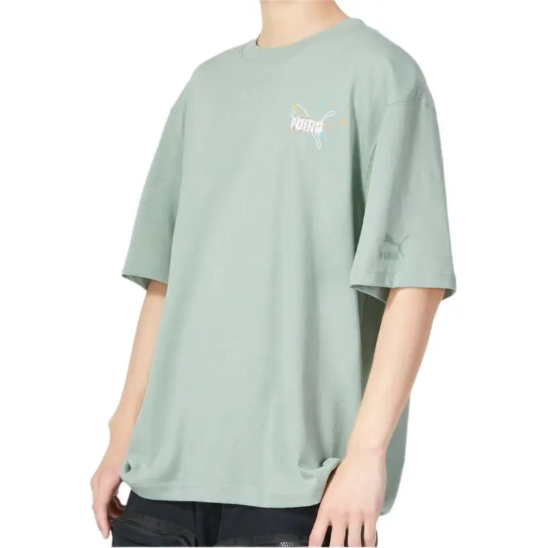 PUMA T-Shirts Men's Green Crew Neck Moderate Straight Fit