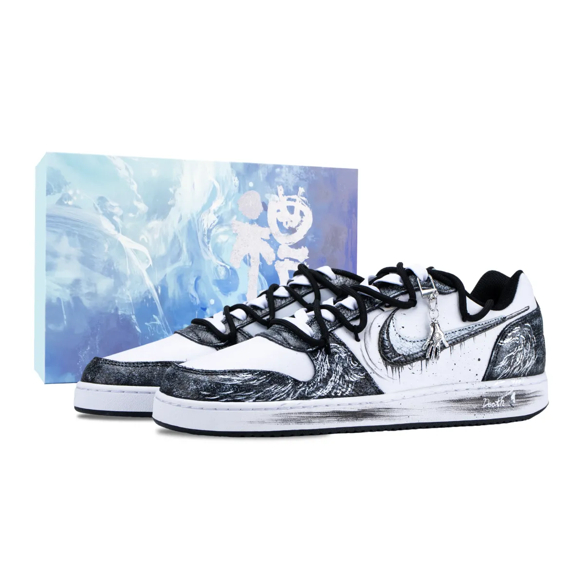 Nike EBERNON Bleach Sickles Slip Resistant Abrasion Resistant Low top Skateboard Shoes Men's Black White