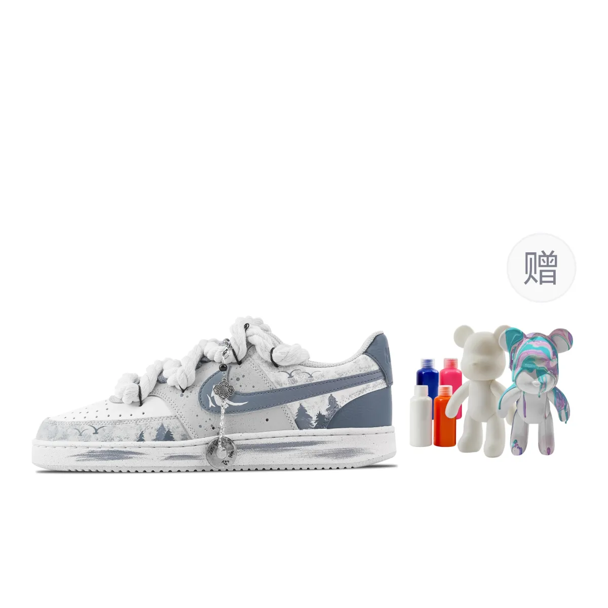 Nike Court Vision BlueTrack Kobayashi, Fluid Bear Abrasion Resistant Low top Skateboard Shoes Men's Blue Gray