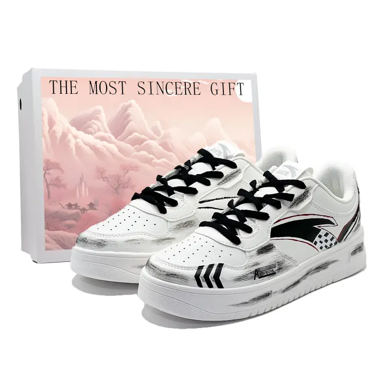 Anta Life Collection Slip Resistant Cushioning Low top Skateboard Shoes Men's Black White