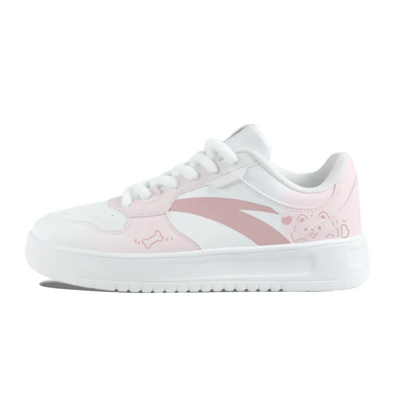 Anta Easy Synthetic Leather Slip Resistant Abrasion Resistant Low top Skateboard Shoes Unisex Pink