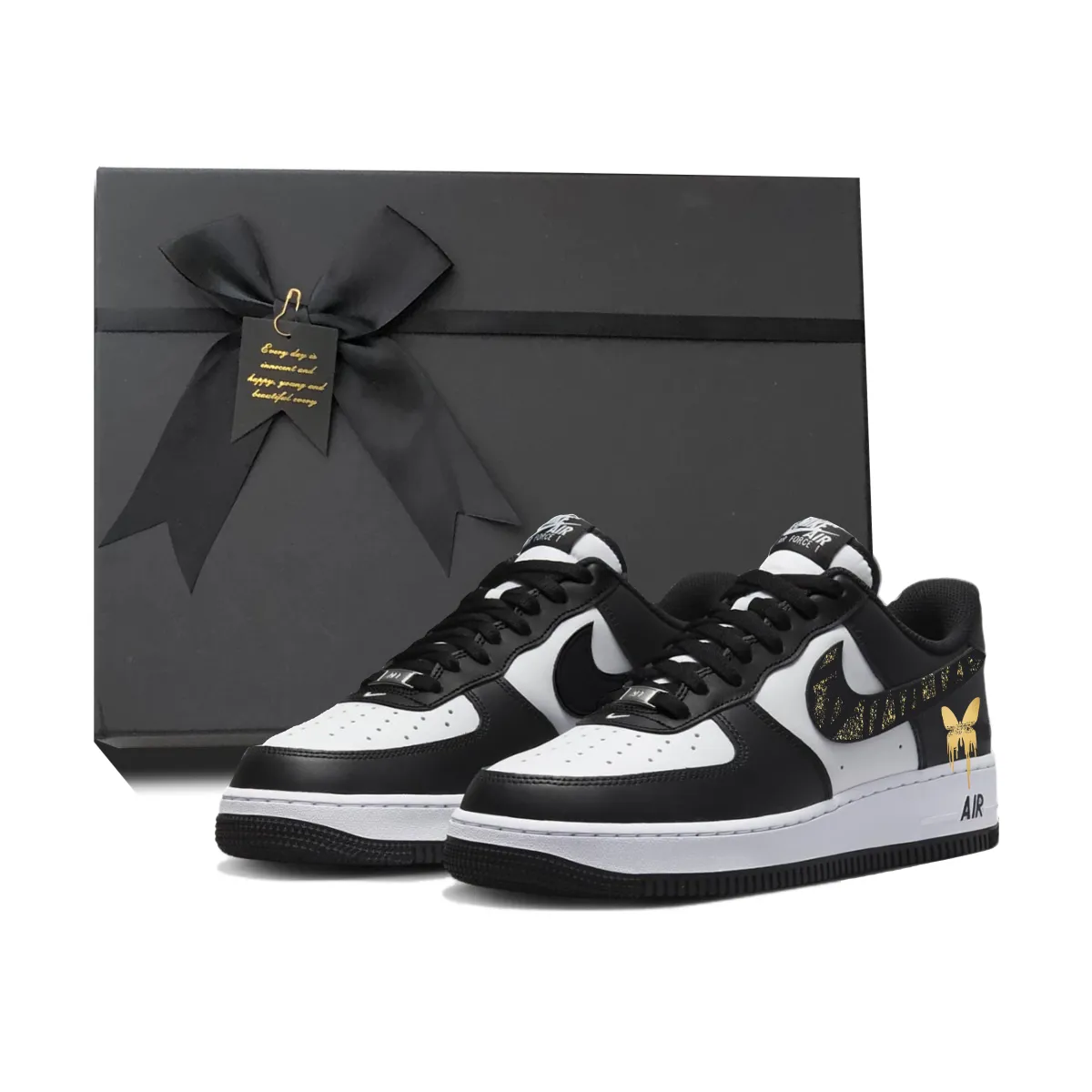Nike Air Force 1 Slip Resistant Abrasion Resistant Balance Low top Skateboard Shoes Unisex Black Gold