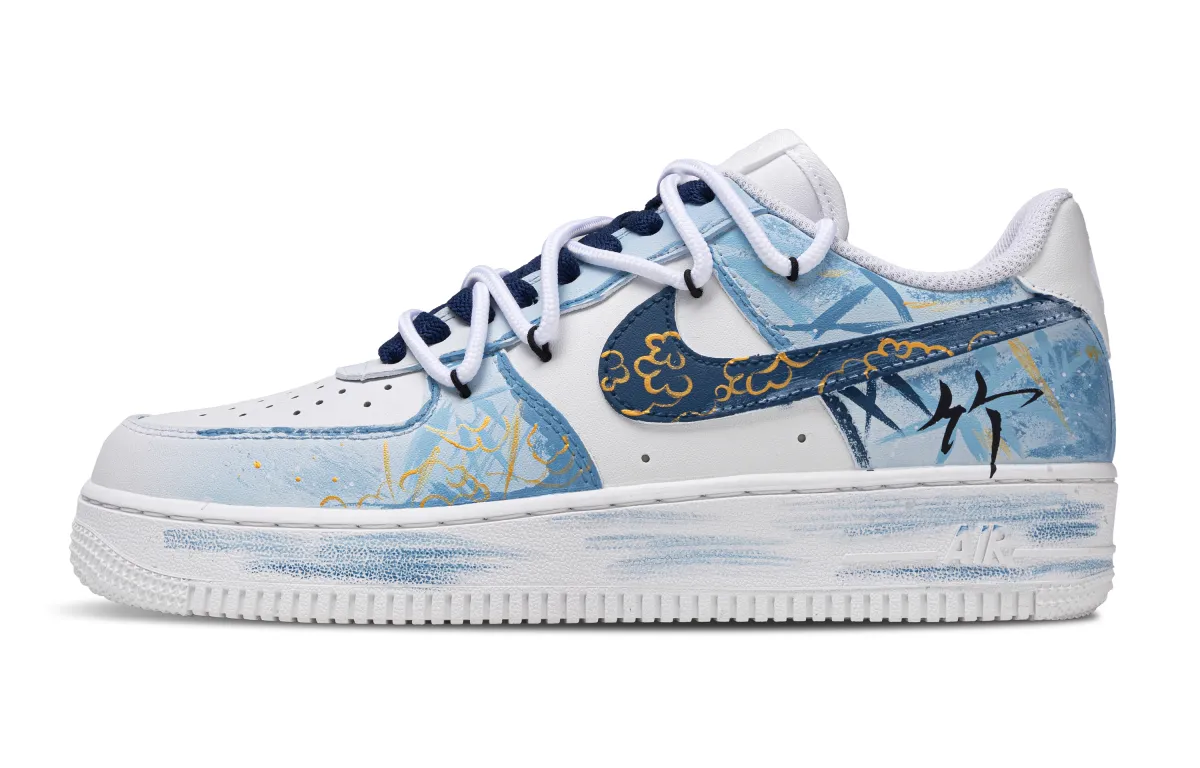 Nike Air Force 1 Bamboo Grace Leather Chinese Style Abrasion Resistant Low top Skateboard Shoes Unisex Blue White