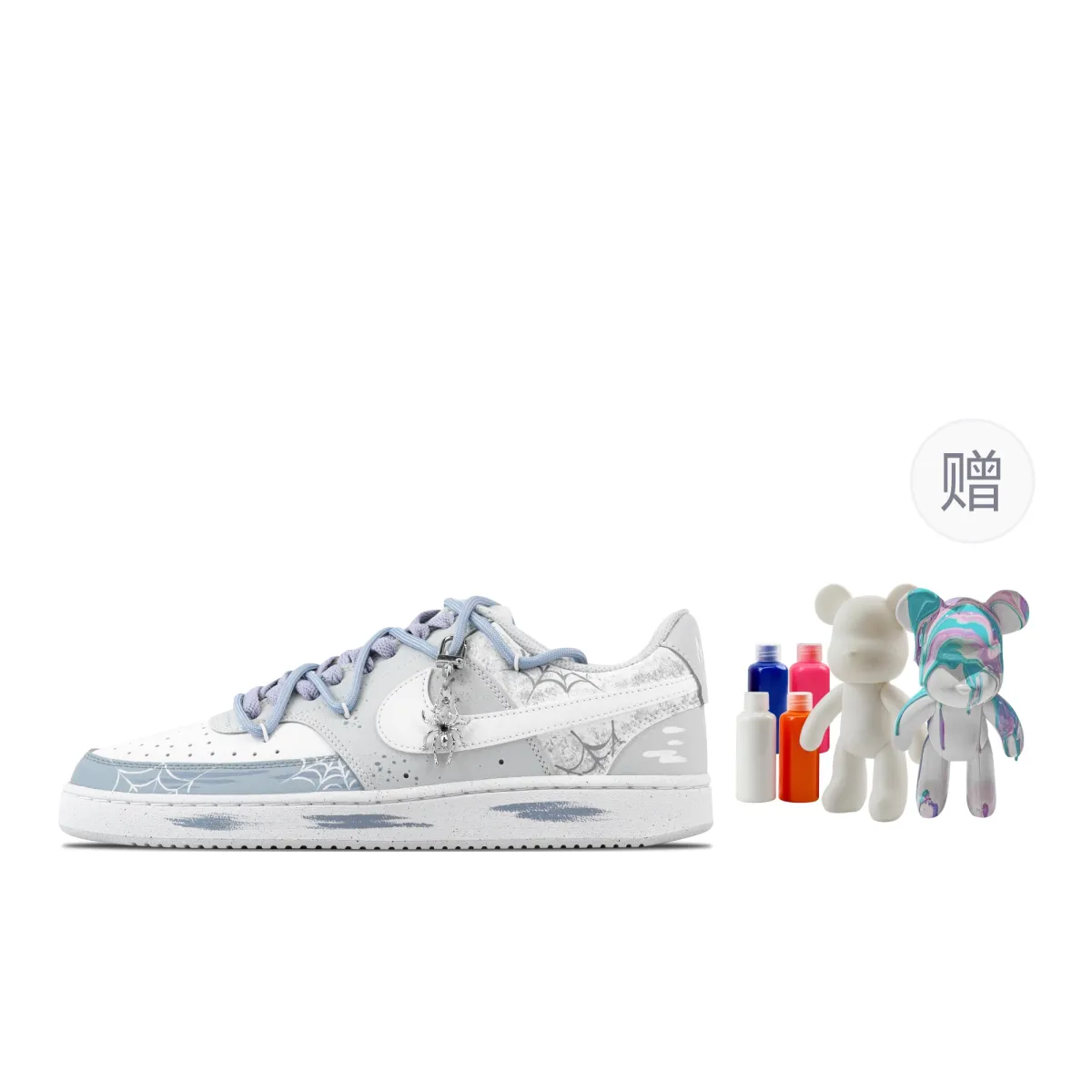 Nike Court Vision 1 Spider Web Action, Fluid Bear Abrasion Resistant Low top Skateboard Shoes Unisex Light Gray Blue