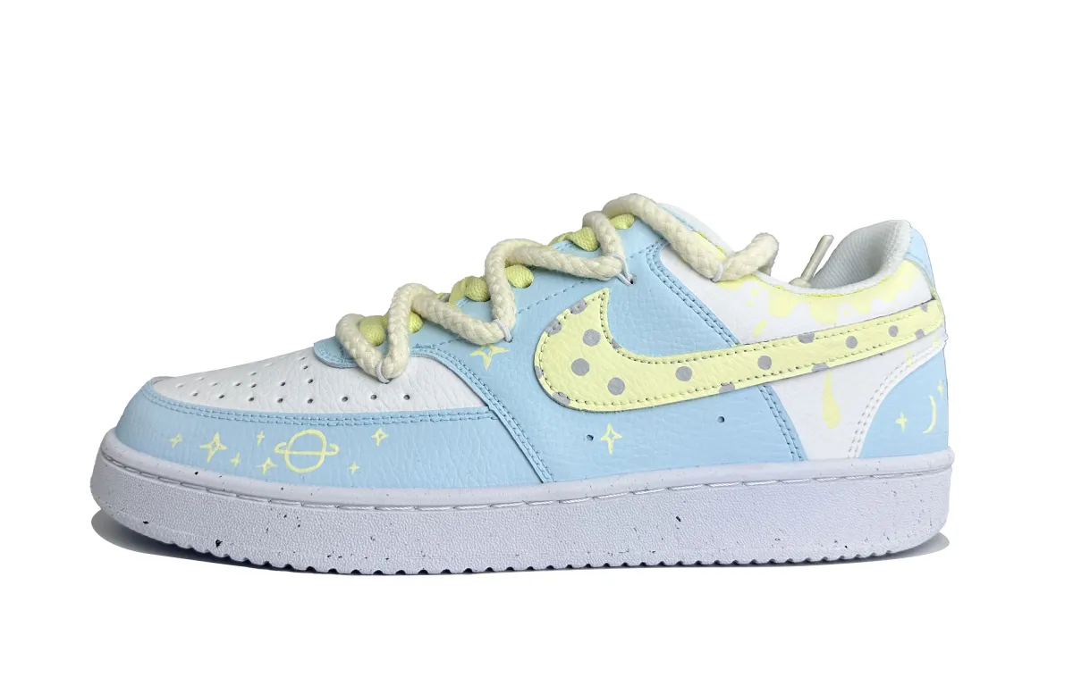 Nike Court Vision 1 Cream Puff Planet Abrasion Resistant Low top Skateboard Shoes Unisex Light Blue
