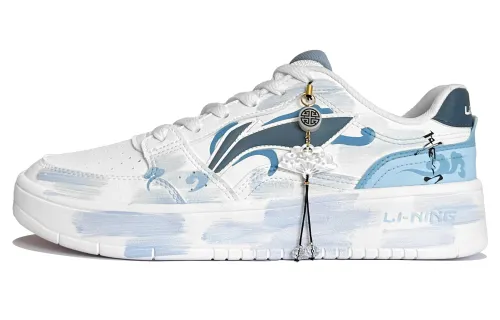 Li Ning Sycee Cushioning Lightweight Slip Resistant Low top Skateboard Shoes Men's White Blue