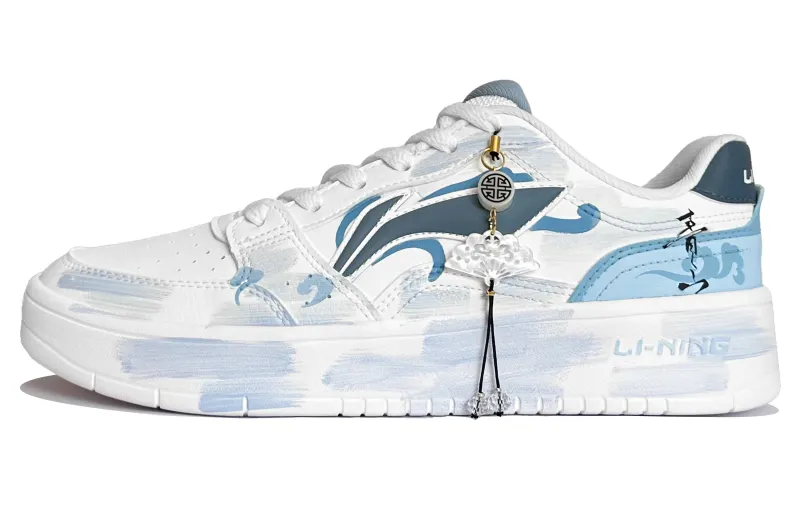 Li Ning Sycee Cushioning Lightweight Slip Resistant Low top Skateboard Shoes Men's White Blue