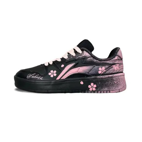 Li Ning Slip Resistant Cushioning Abrasion Resistant Low top Skateboard Shoes Men's Black Pink