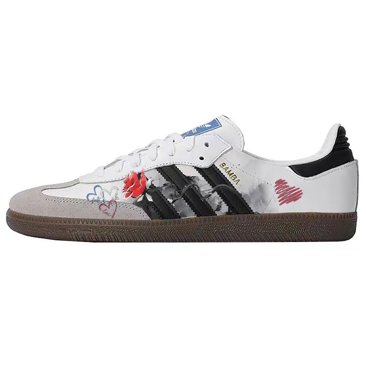 Adidas Originals SAMBA OG Heartbeat Lover, Rose Heart Coverage Cushioning Low top Skateboard Shoes Unisex White