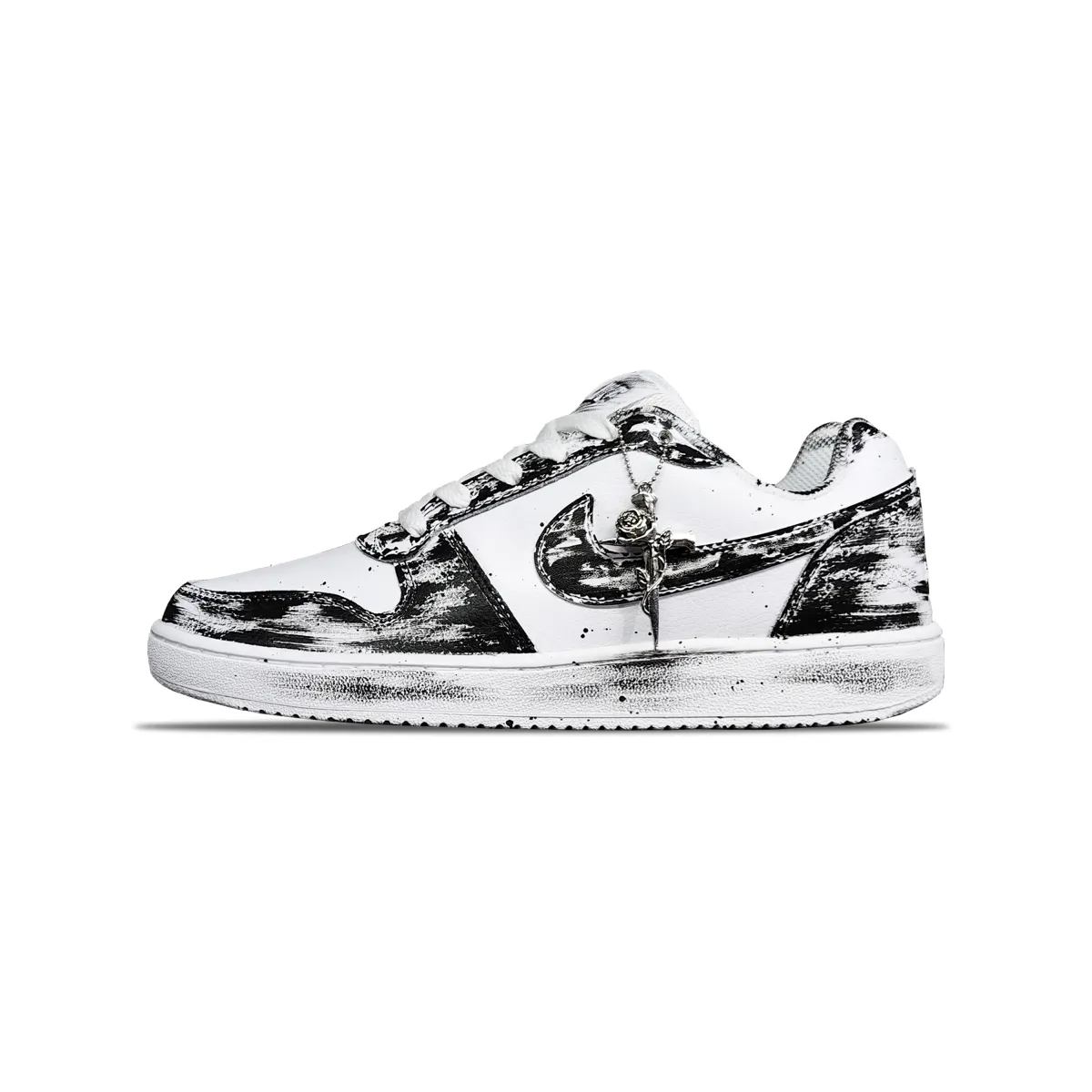 Nike EBERNON Tower Rabbit, Shadow Slip Resistant Abrasion Resistant Low top Skateboard Shoes Men's Black White