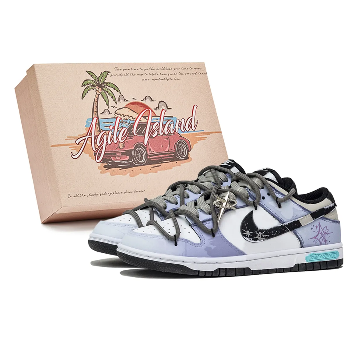 Nike Dunk Lively Island, Box, Starry Love Song Abrasion Resistant Abrasion Resistant Low top Skateboard Shoes Unisex