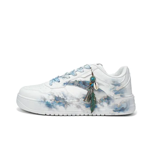 Anta Synthetic Leather Slip Resistant, Lightweight, And Breathable Low top Skateboard Shoes Unisex White Blue