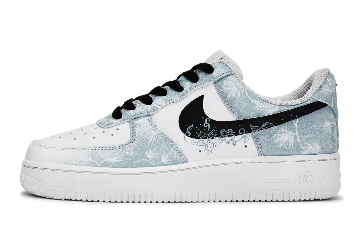 Nike Air Force 1 REGO Hot Dog, Dandelion Journey Abrasion Resistant Low top Skateboard Shoes Unisex Black White Blue