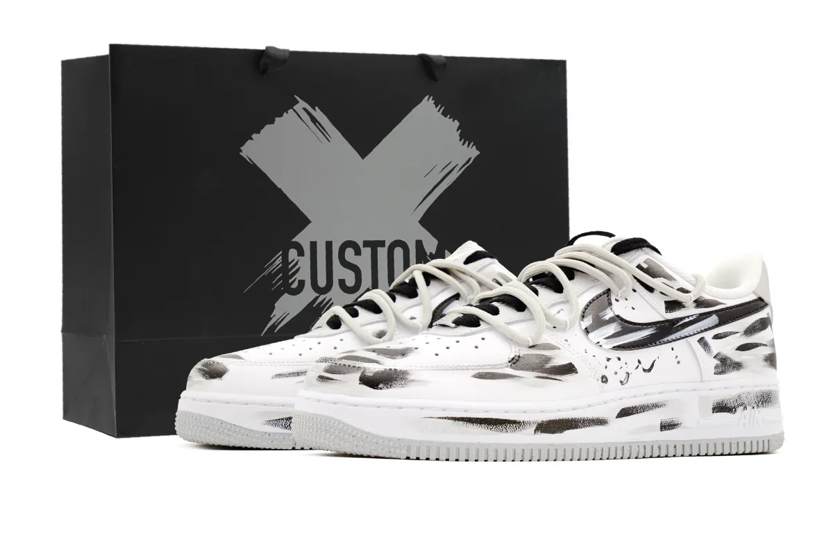 Nike Air Force 1 Ink Rain, Chinese Style Leather Abrasion Resistant Low top Skateboard Shoes Men's Black White