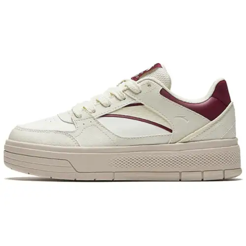 Anta Synthetic Leather Wear resistant And Lightweight Low top Skateboard Shoes Women's Beige Red