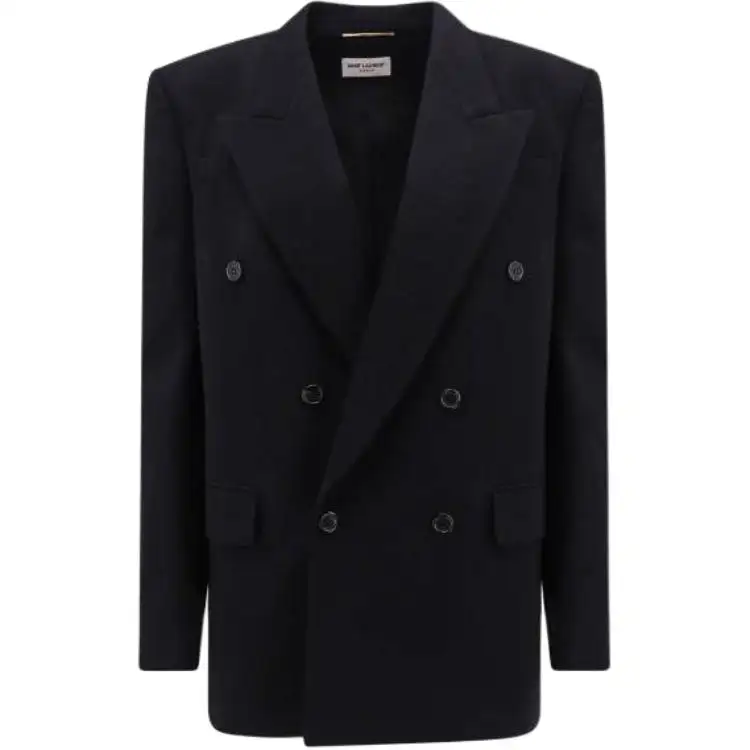 SAINT LAURENT Double-breasted Flannel Blazer