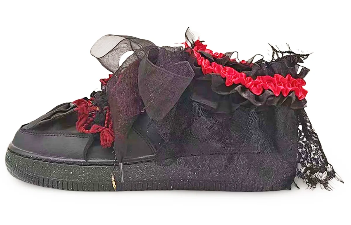 Nike Air Force 1 07 Abrasion Resistant Slip Resistant Low top Skateboard Shoes Unisex Black Red