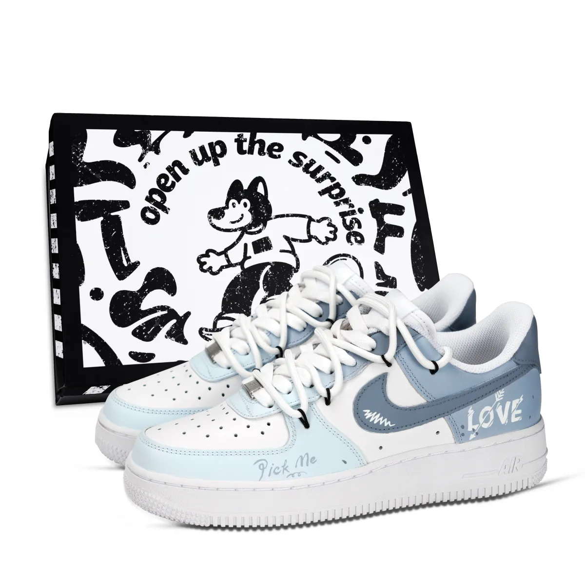 Nike Air Force 1 Arrow Of Love Slip Resistant Abrasion Resistant Low top Skateboard Shoes Unisex Blue Gray