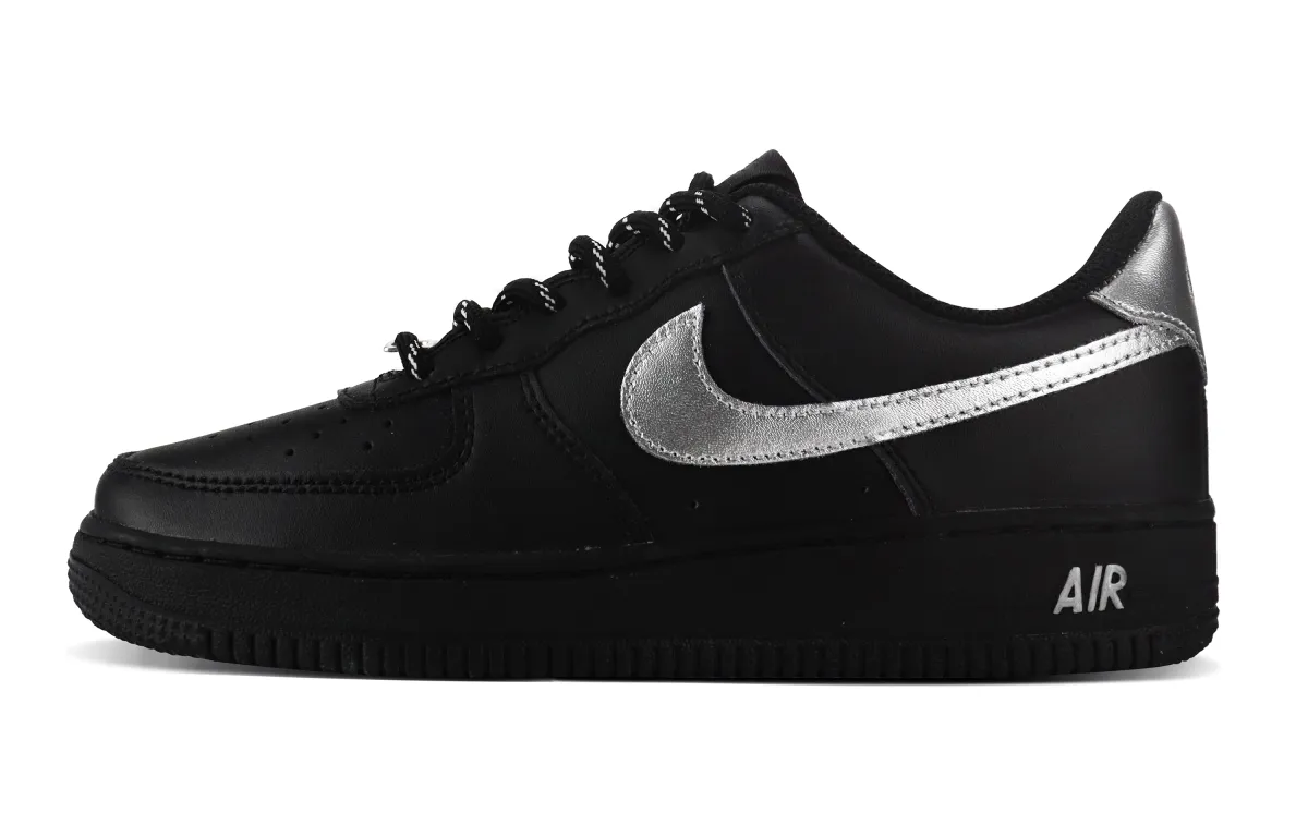 Nike Air Force 1 Abrasion Resistant Abrasion Resistant Low top Skateboard Shoes Unisex Black Silver