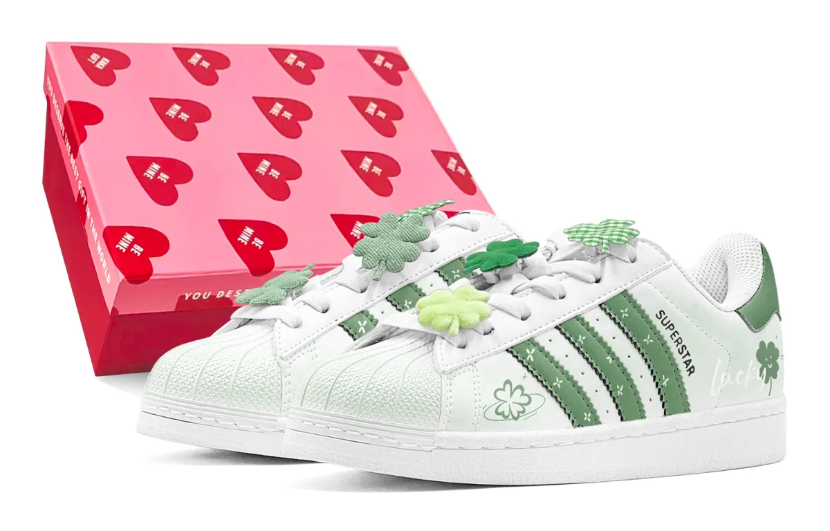 Adidas Originals SUPERSTAR GS Romantic Treatment, Couple's, Smile Four Leaf Clover Abrasion Resistant Low top