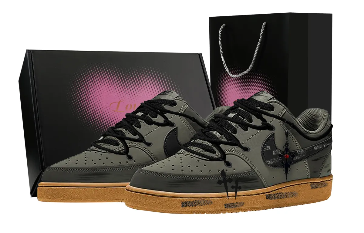 Nike Court Vision 1 Gothic Mystical Forest, Heart Box Abrasion Resistant Low top Skateboard Shoes Men's Black Ink Green
