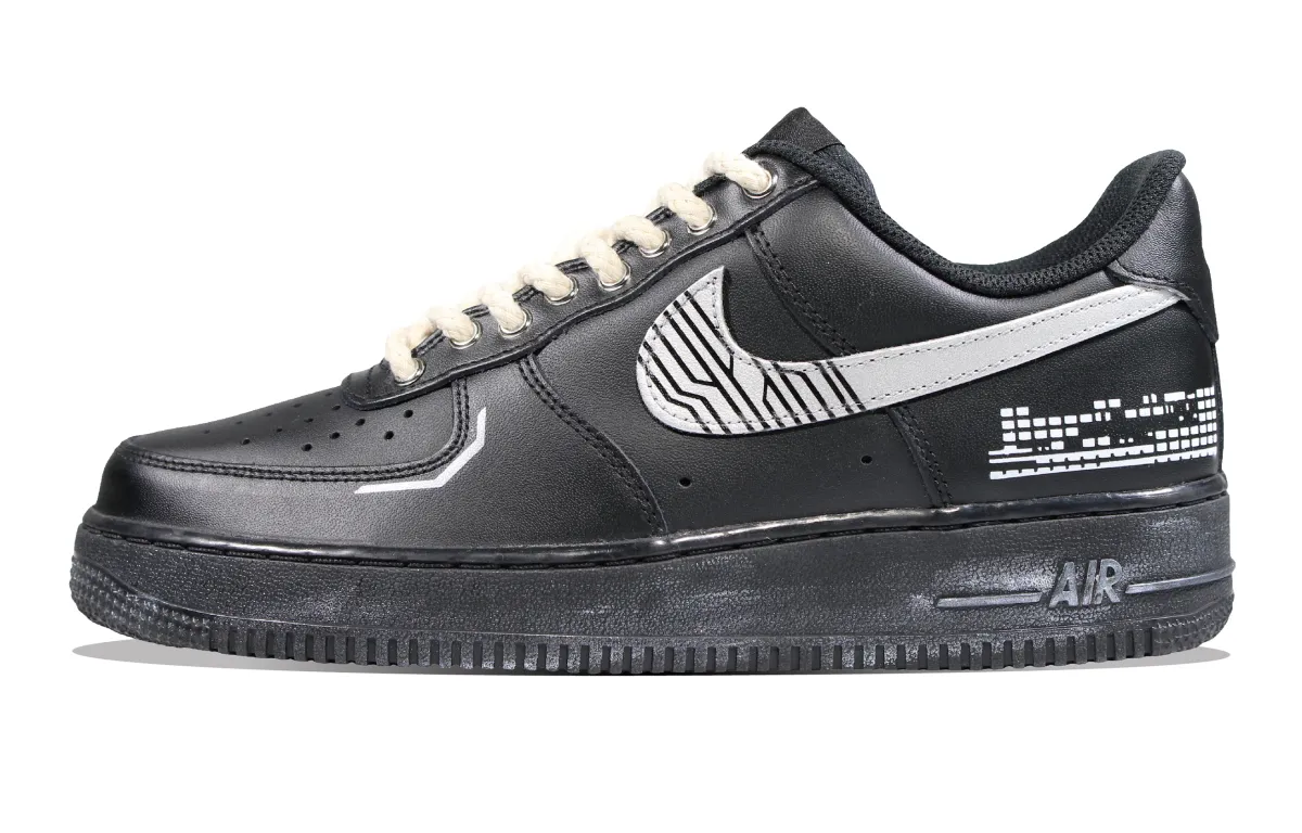 Nike Air Force 1 Skateboard Shoes Unisex Low Top Black Silver