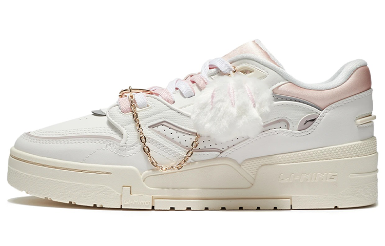 LiNing Li Ning 001 BTC BTC fabric synthetic leather two-layer suede, trendy and casual, non-slip, wear-resistant and lightweight, low-cut sneakers, women's style, white powder