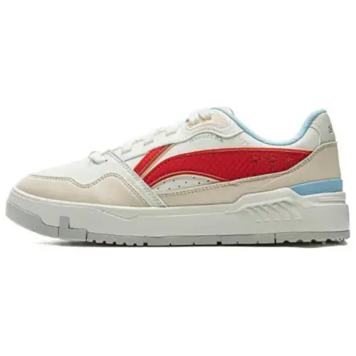 Li Ning Common 80s Slip Resistant Abrasion Resistant Low top Skateboard Shoes Women's Beige Red Blue