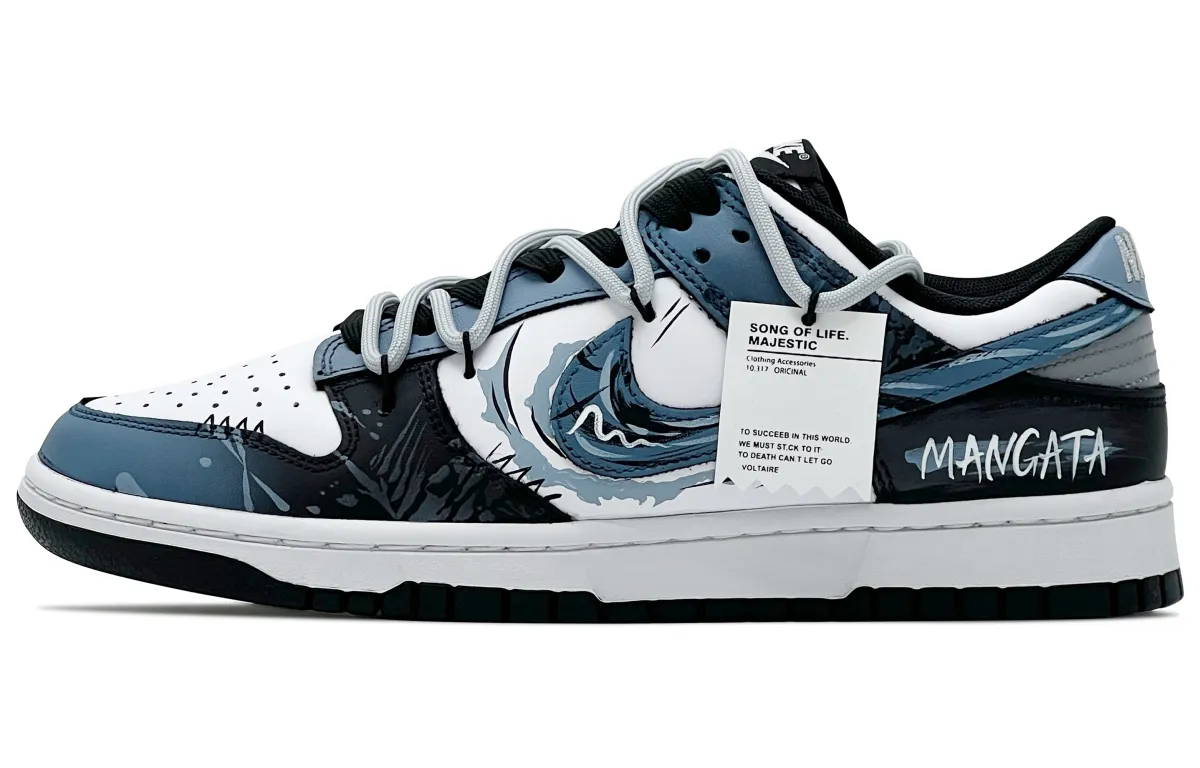 Nike Dunk Abrasion Resistant Abrasion Resistant Low top Skateboard Shoes Unisex Black White Blue