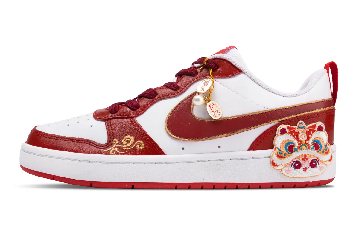 Nike Court Borough 2 Blessing Snake Cow Leather Slip Resistant Low top Skateboard Shoes Women's White Red