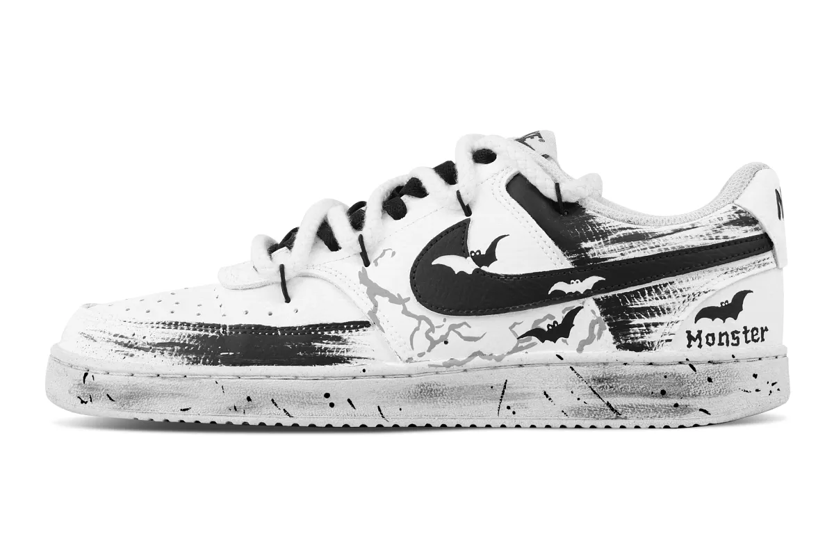 Nike Court Vision 1 Demon Bat Abrasion Resistant Low top Skateboard Shoes Men's Black White